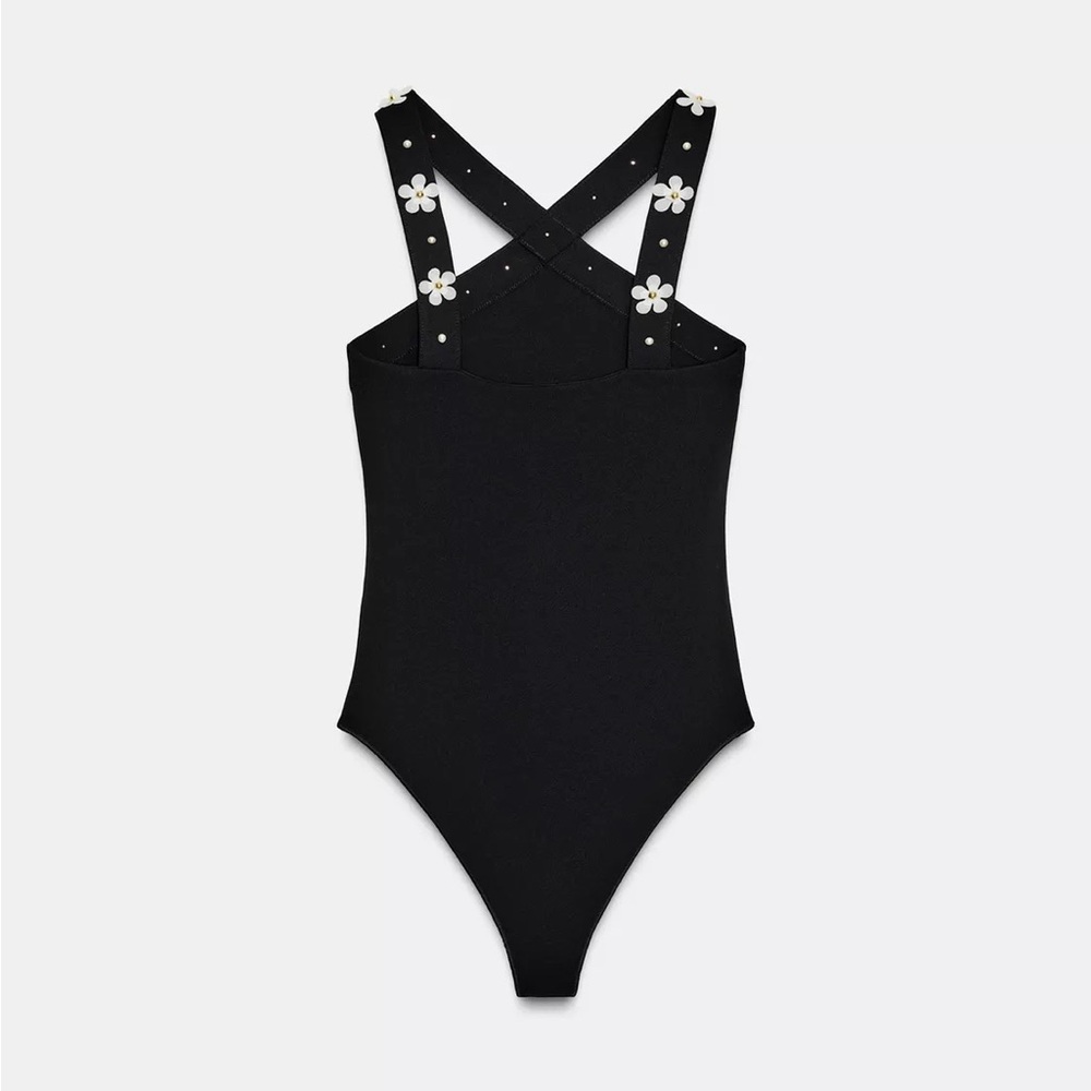 New Zara Black Floral halter bodysuit in small